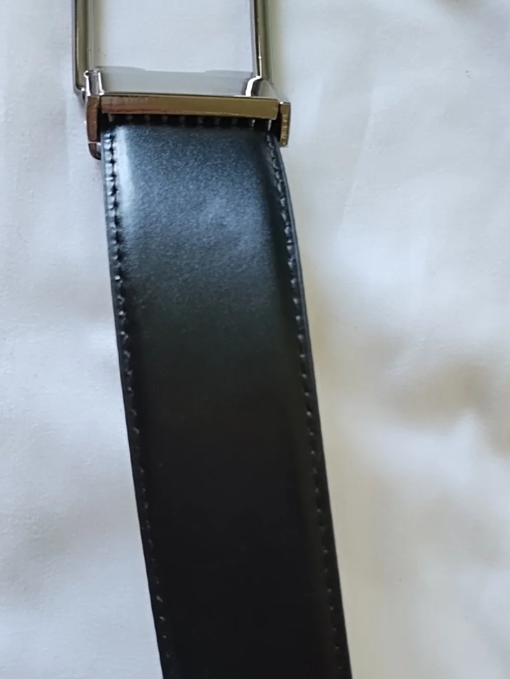 Men's Classic Blue or Black Reversible Leather Belt with Silver Buckle